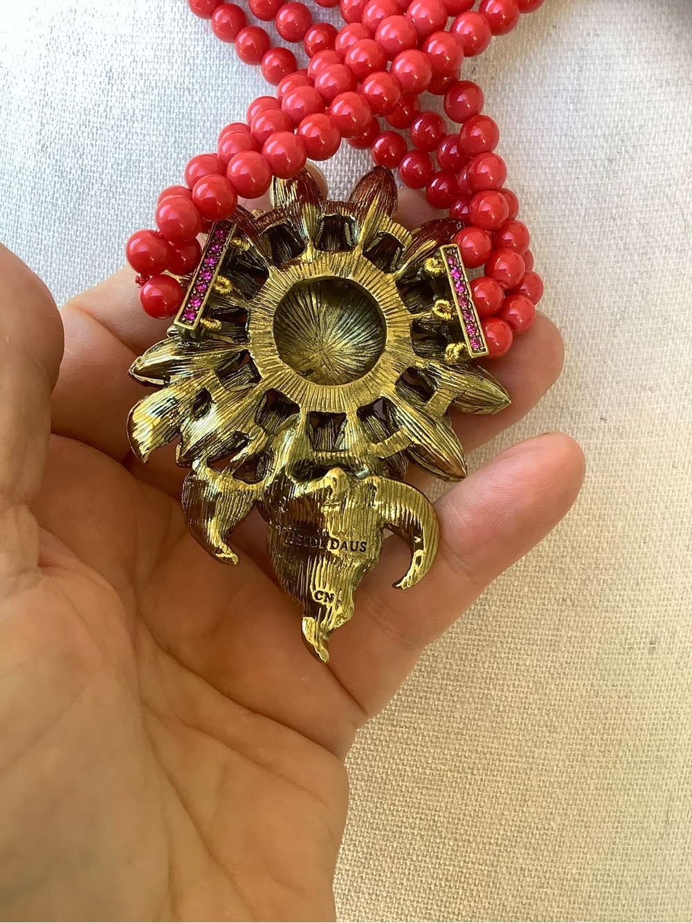 Heidi Daus Red Beaded Necklace with Sunflower Pendant - Picture 2 of 3